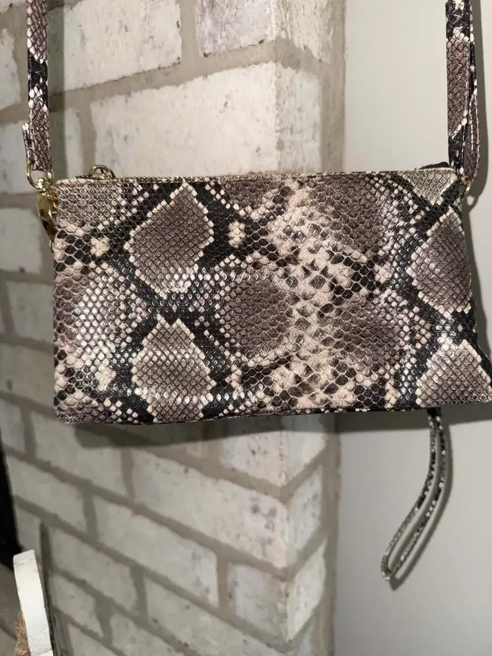 Boutique Snakeskin Print Crossbody Handbag
